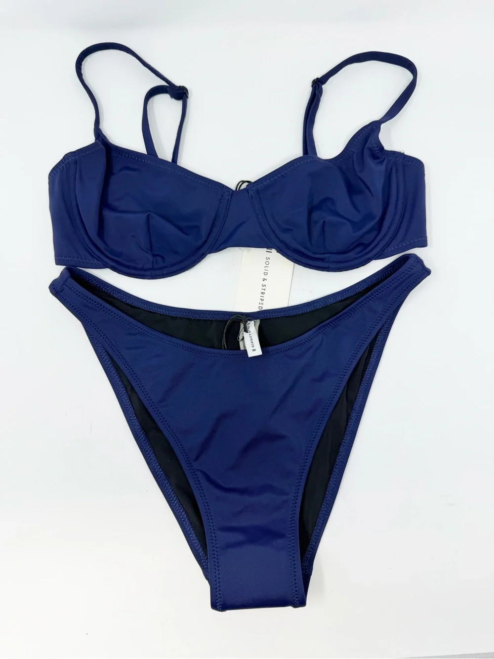 NWT SOLID & STRIPED Eva Navy Bikini Set Medium Navy Underwire